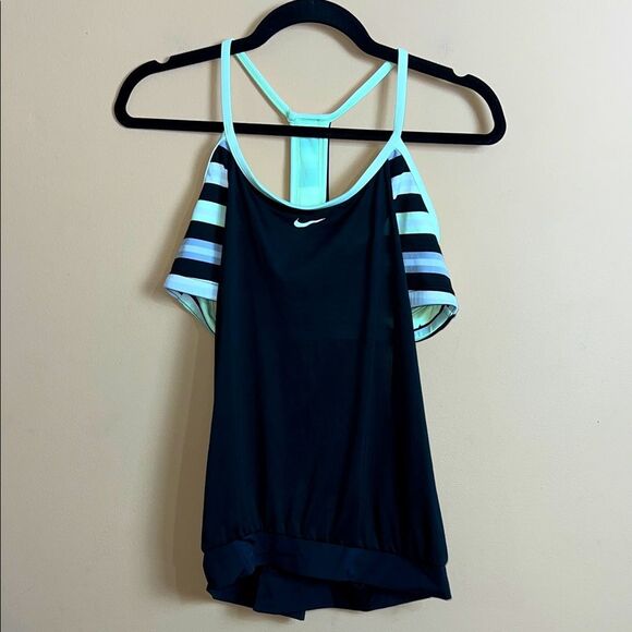 Nike Women’s Size XL Black & Lime Green Striped Built In Sports Bra with Tank - Picture 1 of 4